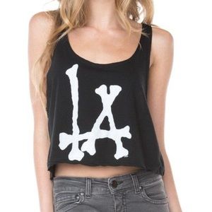 Women’s Black LA Bones Crop Tank One Size Brandy Melville